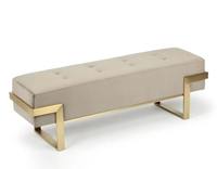 Pouf ottoman moderne de style hôtelier en velours et cuir, personnalisable avec dossier et logo sur mesure pour salon et décoration de mariage