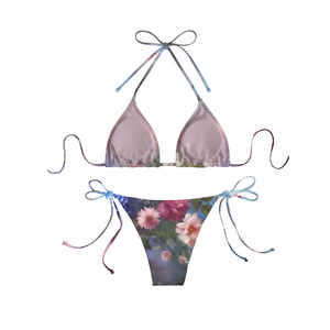 Ensemble de bikini haut de gamme 220 GSM 100 % polyester, taille haute, décolleté plongeant, rembourrage amovible, antibactérien, respirant, imprimé numérique uni - Product Image 2