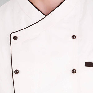Veste de chef blanche pour homme avec tablier à fines rayures noires, combinaison de travail en coton respirant haute visibilité - Product Image 6