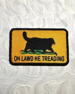 Oh Laws He Treading <b>Cat</b> Patch Rectangular Embroidered Iron-On <b>Fabric</b> Applique laser cut - Product Image 1