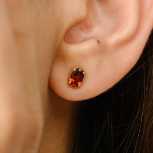 18K Gold Oval Garnet Stud Earrings 1 Carat Trendy Style - Product Image 5