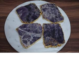 ที่รองแก้วคริสตัลหินอเมทิสต์หินอาเกตจากธรรมชาติขอบชุบทองด้วยไฟฟ้าสำหรับใช้ในบ้านที่สง่างาม - Product Image 1