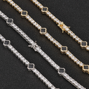 สร้อยเทนนิสสีเงินดำลายโคลเวอร์ |   สร้อยคอฮิปฮอปแบบ Iced Out สำหรับผู้ชาย |   สร้อยคอเทนนิสแบบโซ่เพชร |   เสื้อผ้าสตรีทแวร์สุดหรูสำหรับแร็ปเปอร์ - Product Image 2