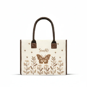 <b>Personalised</b> Ladies Tote Bag with Butterfly Embroidery Zipper Closure for Daily Use All Seasons-for Summer Autumn Winter Spring - Product Image 1