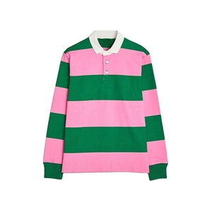 เสื้อโปโลแขนยาวผู้ชาย ลายทางสีชมพูเขียว สไตล์ลำลอง ดีไซน์สีตัดต่อ - Product Image 2