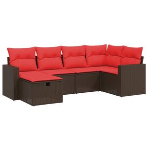 Juego de sofás de patio de ratán sintético marrón de 6 piezas con cojines, elegantes muebles de exterior - Product Image 2