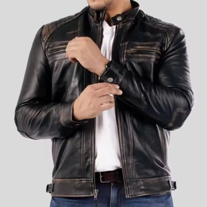 เสื้อแจ็คเก็ตหนังแท้สำหรับผู้ชาย ทรงครอป คอตั้ง เนื้อผ้านุ่ม ใส่สบาย เหมาะสำหรับฤดูหนาว - Product Image 1