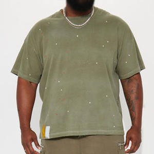 T-shirt Col Rond Oversize Homme Marque Privée Effet Éclaboussures de Peinture Streetwear Unisexe Coton Lavé Fabricant OEM ODM Fournisseur - Product Image 4