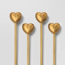 Piques à cocktail en forme de cœur dorées, brochettes alimentaires réutilisables en acier inoxydable pour fêtes et mariages - Product Image 5