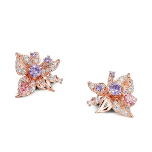 Boucles d'oreilles pendantes en forme de fleur plaquées or rose avec améthyste pour femme, bijoux romantiques de mariage en alliage - Product Image 2