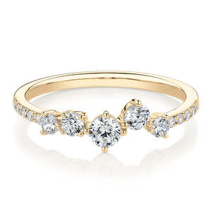 Bague de fiançailles et de mariage en or jaune 10K certifiée IGI, sertie de cinq diamants de laboratoire, empilable, pour anniversaire, 0,46 CT, incurvée - Product Image 1