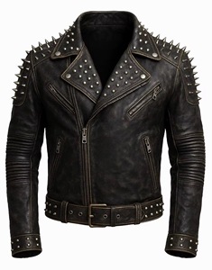 Chaqueta de Motociclista de Piel de Oveja Auténtica Estilo Punk para Hombre, Impermeable, Transpirable, Resistente al Viento, con Cuello Alto y Logotipo Frontal, Corte Regular - Product Image 3