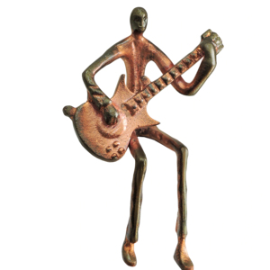 Estatua de Guitarrista Abstracta Hecha a Mano en Aluminio - Escultura de Músico en Metal con Acabado Bronce Rústico - Decoración Moderna para Estante de Estilo Rocker de 11 Pulgadas - Product Image 1