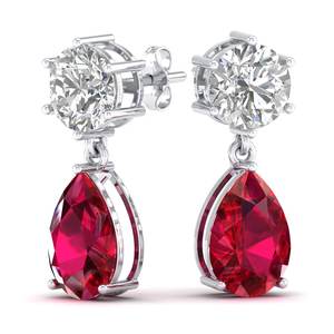 REYES Pendientes Colgantes Hechos a Mano de Plata de Ley 925 con Moissanita y Gema de Rubí de Corte Pera de 11.36 Quilates para Mujer - Product Image 5