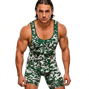 Singlet de Lucha Libre Unisex Rojo y Blanco con Camuflaje, Sin Mangas, Ajustado, Absorbente de Humedad, Estampado Sublimado, Cintura Elástica, 100% Poliéster - Product Image 3
