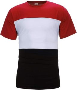Camiseta de Manga Corta con Cuello Redondo y Bloques de Color para Hombre, Rojo, Blanco y Negro, Informal, para Verano, Tejido de Punto - Product Image 4