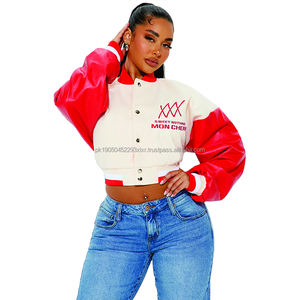 Haute Qualité Rouge Dames Letterman Crop Varsity Vestes Nouvelle Broderie En Gros Élégante pour Automne Hiver Uni Teint - Product Image 1