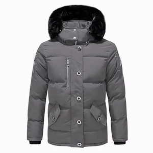 Chaqueta de Invierno Gris para Hombre, Parka Gruesa con Capucha y Ribete de Piel, Parka Cortavientos - Product Image 1