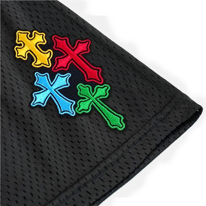 Pantalones Cortos Deportivos Negros de Malla para Hombre, Personalizados, con Bordado Gráfico Cruzado Colorido, para Baloncesto, Gimnasio, Ropa Urbana, Verano - Product Image 3