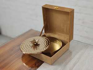 Gold Plated Hammered Metal Bowl <b>Lid</b> and Box Set <b>Decorative</b> Gift Bowl for Wedding Holiday Corporate Gifting - Product Image 1