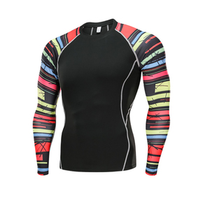 Men's <b>Black</b> Compression Set <b>Long</b> <b>Sleeve</b> Crew Neck Full Length Quick Dry Sporty Fitness Wear Striped Pattern - Product Image 3