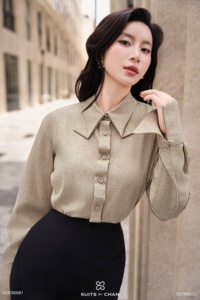 Women's Elegant Long-Sleeve Shirt Designed Collar SELVA Spandex / Polyester Turn-down Collar Solid Anti-Wrinkle Autumn - Product Image 5