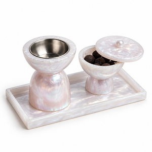 Ensemble brûleur de bakhoor en résine perlée, porte-encens en résine solide et acier inoxydable, brûleur d'oud arabe, plateau de rangement assorti, décoration de luxe - Product Image 1