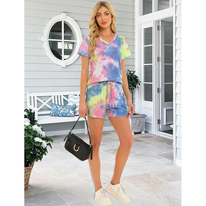 Ladies Loose Fit T Shirt and Cycling Shorts <b>Matching</b> Set Casual Summer Two Piece Outfit for Women tie dye - Product Image 6