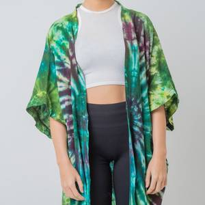 Vêtements de plage personnalisés Bohème blanc impression florale numérique pour femmes été Robe Kimono enveloppante à manches longues en dentelle avec pompon - Product Image 3
