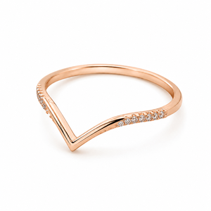 Bague de fiançailles en or rose plaqué or, diamant rond brillant, forme en V, moissanite, pour femme - Product Image 5
