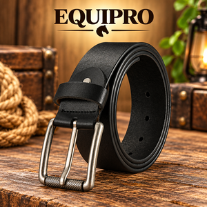 Equipro Black Textured Genuine Cowhide Leather <b>Belt</b> Alloy Square Pin <b>Buckle</b> Animal Print 3.5cm Width High Strength Casual - Product Image 2