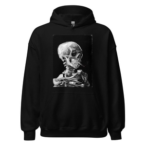 Sweat à capuche oversize en coton 100% brodé, motif squelette fumeur gothique, art horrifique Van Gogh, collection automne - Product Image 4