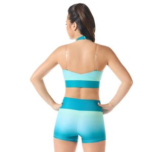 Ensemble de costume de performance scintillant pour femmes, haut court et short en strass, vêtements de danse extensibles pour cheerleading et gymnastique - Product Image 2