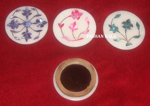 Beautiful Round <b>White</b> Marble Mother of Pearl Inlay <b>Mirrors</b> Handmade Pink And Green Mop Pearl Inlay <b>Mirrors</b> For Eid Festival Gift - Product Image 5