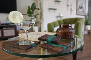 Black Walnut Wood Coaster Set Resin River Drink Coasters Rubber Pads Oil Finish for Home <b>Bar</b> Party - Product Image 2
