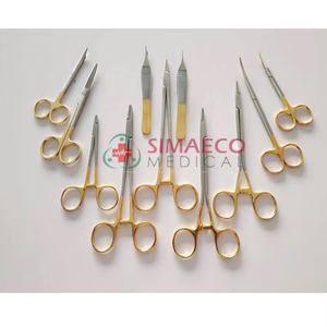 Premium Manual Needle Holder Scissors Adson Forceps Set Gold <b>Tungsten</b> Carbide Fine Tip Lightweight SIMAECO CE for Plastic - Product Image 1