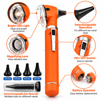 Otoscope à fibre optique orange portable, loupe d'oreille, étui de rangement, embouts auriculaires jetables, outil d'examen médical