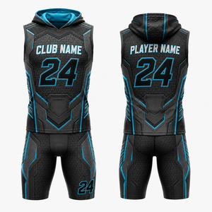 Ensemble de maillot de basket-ball en spandex personnalisé avec capuche, noir et turquoise, 24, respirant, sans couture, uniforme unisexe pour adultes - Product Image 1