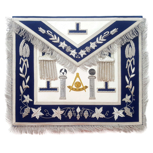Tablier de Maître Ancien Maître de Loge Maçonnique Personnalisé Bleu - Broderie à la Main Or et Argent, Vente en Gros pour Loges - Product Image 5