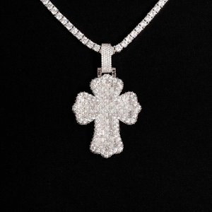 <b>Silver</b> Moissanite Baguette <b>Cross</b> Pendant White Tone Hip Hop Jewelry Statement <b>Necklace</b> Charm Fashion Gift For <b>Men</b> - Product Image 1