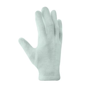 Guantes de trabajo de algodón blancos con palma punteada en azul para uso diario, estilo liso, duraderos, hasta la muñeca, para primavera y otoño - Product Image 4