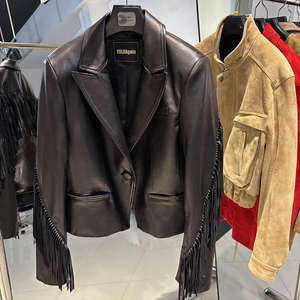 Chaqueta de Motocicleta de Cuero Sintético para Mujer, Manga Larga, Cuello Camisero, Botón Único, con Flecos, Transpirable, Estilo Invernal - Product Image 1