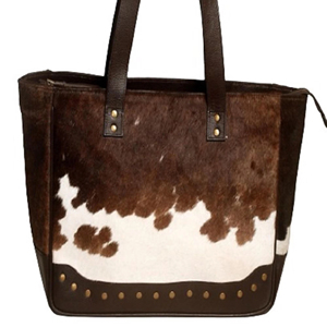 Sac fourre-tout classique en cuir véritable avec poils de vache, couleur unie, fermeture éclair, broderie, sac à main pour femme, sac à bandoulière LHTB-0104 - Product Image 1