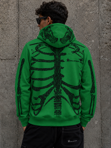 Wholesale Premium Quality Fabric <b>Skeleton</b> Sublimation Print <b>Hoodie</b> Custom Graphic Halloween Gothic Hooded Sweatshirt Manufacture - Product Image 2