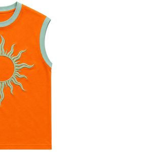 Camiseta sin mangas naranja con diseño de sol bordado en verde menta, chaleco informal de algodón para mujer, cuello redondo, tops de moda personalizados para verano - Product Image 4