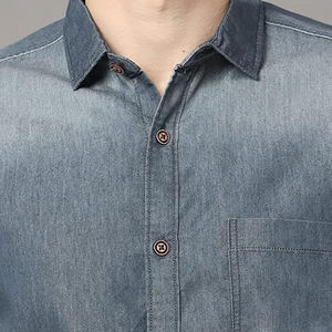 Camisa vaquera vintage gris con lavado ácido, elástica, con bolsillo en el pecho, corte ajustado, manga larga, abotonada, estilo abierto, transpirable - Product Image 5