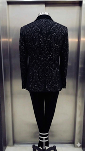 Costume de smoking noir à sequins pour homme avec nœud papillon, style britannique, tenue de cérémonie, simple boutonnage, col cranté - Product Image 4