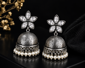 Fournisseur de confiance, boucles d'oreilles pendantes Jhumka en argent oxydé pour femmes, style Bollywood |   Fournisseur en gros, fabricant direct d'usine - Product Image 5