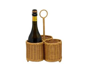 Porte-bouteilles en rotin tressé écologique, couleur blanche, double porte-bouteilles, panier de rangement fait main pour commande en gros - Product Image 6