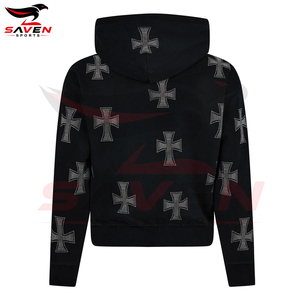 Sweat à capuche zippé personnalisé pour homme, noir, avec motif en strass, en coton épais, coupe ample, style streetwear, effet diamant scintillant, en molleton - Product Image 5
